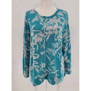 Habitat Clothes To Live In Boxy Floral Sweater Small Blue Slouchy Drop Shoulder